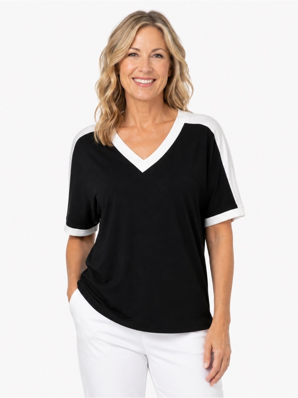 Chico’s Kenzie Colorblock Top Black & White
